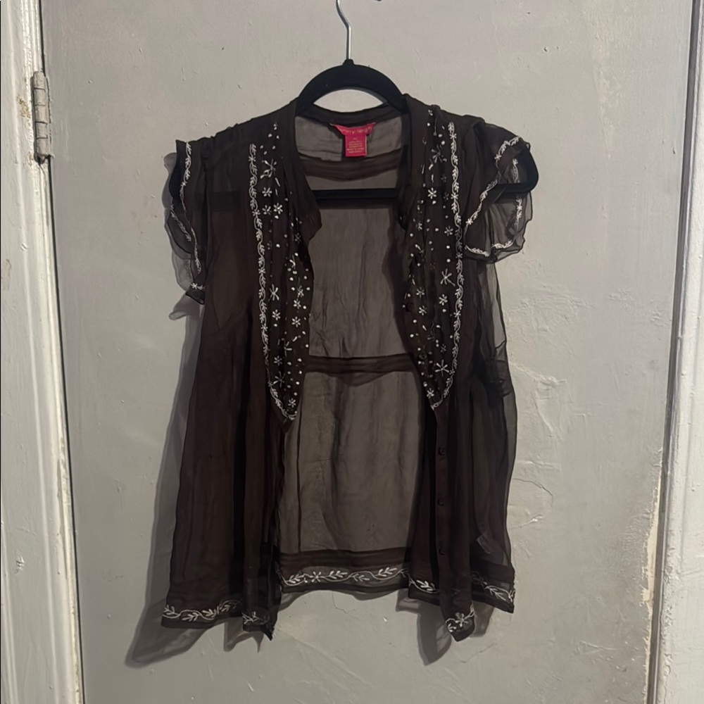 Sunny Leigh Black Sheer Flutter Sleeve Blouse